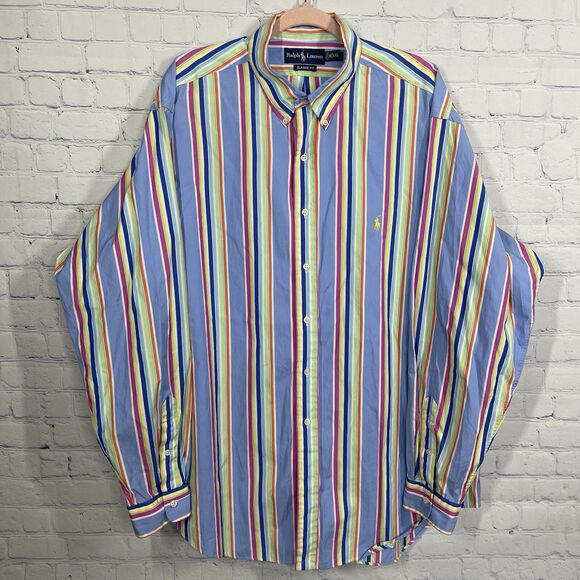 Polo Ralph Lauren Shirt Men XXL Button Down Striped Plaid Classic Fit Preppy - Picture 1 of 9